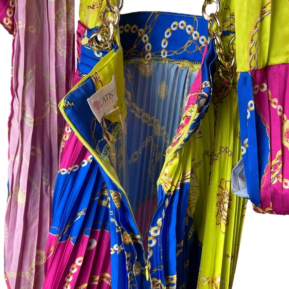 L’Atiste Gold Chain Colorful Pleated Maxi Dress - Picture 9 of 11